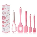 Uuty Silicone Kitchen Utensils Set,Pink Kitchen Accessories, Including Nonstick Whisk, 2 Sizes Spatula, Pastry Brush, Slotted Turner for Cooking and Baking (5Pcs)