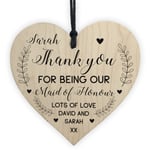 Personalised Thank You Gift For Maid Of Honour Wood Heart Wedding Gift