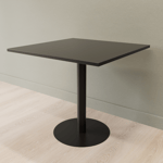 Cafébord kvadratiskt med runt pelarstativ, Storlek 60 x 60 cm, Bordsskiva Svart, Stativ Svart