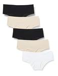 Iris & Lilly Women's Microfibre 'No Show' Hipster Knickers, Pack of 5, Black/Sand/White, 12