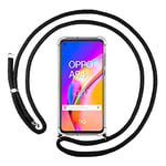 Tumundosmartphone Coque Pendentif Transparent pour Oppo A94 5G avec Cordon - Noir