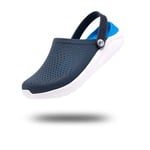 Mens Clogs Garden Shoes Womens Rubber Sandals Kitchen Chef Non Slip Plastic Slippers Summer Ladies Sliders Shower Beach Pool Medical Blue and White 5 UK