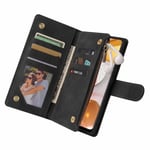 Samsung A42 5G Multifunktionellt Plånboksfodral Zipper 8-Fack Svart