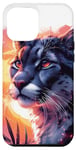 Coque pour iPhone 14 Plus Cougar noir cool coucher de soleil lion de montagne puma animal anime art