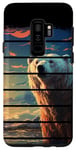 Coque pour Galaxy S9+ Rétro coucher de soleil blanc ours polaire lac artique réaliste anime art