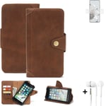 Protection case for Xiaomi 12T Pro Wallet Case + earphones Cover Brown Bookstyle