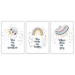 You are My Sunshine, You Make Me Happy, When Skies are Grey (Pack of 3) - Children's Print | Nursery Print Print Only A4