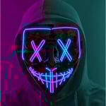 Sömmar Dual Color Led Mask Halloween Cosplay Kostym Mask Light Up Festival Party blå lila