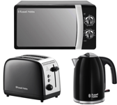 Russell Hobbs Colours Plus Black Kettle 2 Slice Toaster & Microwave Matching Set