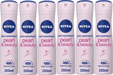 Nivea Pearl and Beauty 48h Anti-Perspirant Deodorant, 150ml x 6