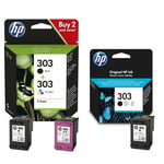 2x HP 303 Black & 1x Colour Ink Cartridge For HP ENVY Inspire 7224e Printer