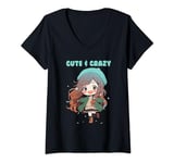 Womens Cute And Crazy Kawaii Anime Girl Chibi Manga V-Neck T-Shirt