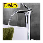Ideko - Robinet de lavabo Mitigeur cascade haut bec design moderne Laiton Ceramique chrome IDK3127 avec flexibles