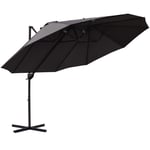 Double Canopy Offset Parasol Umbrella Garden Shade Steel Canopy