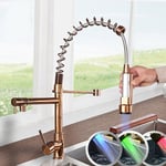 Kitchen Taps 360° Swivel Pull out Spout Rose+Gold Single Handle Mixer LED Tap