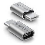 deleyCON 2 Pièces Adaptateur USB-C en Aluminium - Micro USB Femelle vers C Mâle - pour Charger & Synchroniser pour Apple Samsung Google Huawei Xiaomi Téléphone Portable Smartphone - Argent