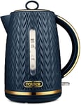 Tower T10052MNB Empire 1.7 Litre Kettle with Rapid Boil, Removable Filter, 3000W, Midnight Blue with Brass Accents