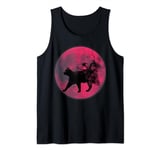 funny Black cat on the red moon for men and women and kids Tank Top