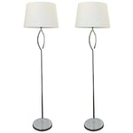 Set Polished Chrome Floor Lights Standard Lamps with Deco Detail and White Fabric Shade 135cm Tall LED Compatible