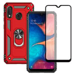 Yiakeng Samsung Galaxy A20e Case, Samsung A20e Case, With Tempered Glass Screen Protector, Silicone Shockproof Military Grade Protective Phone Cover with Ring Kickstand for Samsung Galaxy A20e (Red)