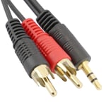 rhinocables 3.5mm Aux Stereo Jack Male Plug to Twin Phono 2 RCA Audio Cable Gold Contacts for Speaker, Surround Sound, Hi-Fi, TV, Car Aux, Phone, Amplifer (1.2m)