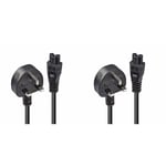 LINDY 30460 1m UK 3 Pin Plug to IEC C5"Cloverleaf" Power Cable, Black (Pack of 2
