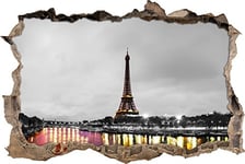 pixxp Rint 3D WD 5318 _ 92 x 62 Impression Pleine Tour Eiffel à Paris percée 3D Sticker Mural Mural en Vinyle, Noir/Blanc, 92 x 62 x 0,02 cm