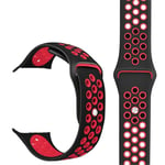 Sporty silikone urrem kompatibel med Apple Watch, 42/44 mm, svart og rød
