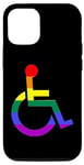 Coque pour iPhone 14 Symbole de fauteuil roulant arc-en-ciel