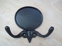 Ironmongery World Black Antique Cast Iron Fancy Double Hat and Coat Hook Label Frame Hook