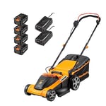 LawnMaster 48V 41cm Cordless Lawnmower with Spare MX 24V 4.0 Ah Batteries and 2x Fast Chargers - with Edging Comb, Rear Roller and Mulching Function - For Large Lawns