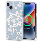 CYRILL by Spigen Cecile Designed for iPhone 14 (2022), Clear iPhone 14 Case Floral Pattern Magnetic Wireless charging case [Compatible with iPhone 13 Case] - White Daisy Mag