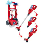 Klein Theo Vileda broom trolley with upright vacuum cleaner I Incl. Accessories such as mop, bucket, brush and dustpan I Dimensions: 29 cm x 24 cm x 60 cm I Toys for children aged 3 and over