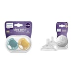 Philips Avent Lot de 2 sucettes ultra-douces sans BPA pour les bébés âgés de 6 à 18 mois & Avent Lot de 2 tétines pour biberon à Réponse Naturelle 0% BPA, Débit 5 pour Bébé de 6 mois