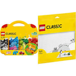 LEGO 10713 Classic Creative Suitcase, Toy Storage Case with Fun Colourful Building Bricks & 11026 Classic White Baseplate Building Base, Construction Toy Square 32x32 Build and Display