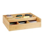 Relaxdays Boîte de rangement bambou, 9 compartiments, organiseur pour tiroir, ouvert, bureau, 9,5 x 37 x 31,5 cm, nature
