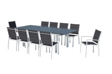 Table de jardin extensible et 10 chaises alu/textilène blanc