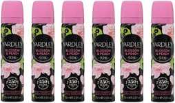 Pack of 6, Yardley of London Blossom & Peach Deodorising Body Spray 75Ml