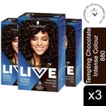 3x LIVE Tempting Chocolate Brown Permanent Hair Dye, Intense Colour 880