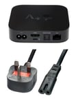 Invero® UK 3 Pin Power Mains Adapter Lead for Apple TV - (Black) - 2 Meter