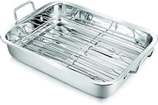 Penguin Home® Premium Stainless Steel Roasting Pan with Rack - Compatible with All Hob Types Except Induction - Sturdy & Heavy-Duty - Removable Grill, Roasting Tin with Handles - Large 37 x 28cm