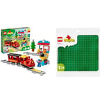 LEGO 10874 DUPLO Town Steam Train, with Light & Sound, Push & Go Battery Powered Set with RC Function & 10980 DUPLO Green Building Base Plate, Construction Toy for Toddlers and Kids