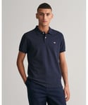 Gant Mens Slim Fit Short Sleeve Shield Logo Pique Polo - Blue Cotton - Size Medium