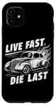 Coque pour iPhone 11 Live Fast Die Last Cool Classic Car Flames Noir et Blanc