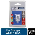 Status 1 Port USB Car Charger White 1.0mA