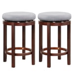 Set of 2 Bar Stools Wooden Counter Height Chair 360° Swivel Kitchen Padded Seat