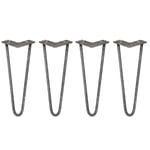 4x Hairpin Legs / Desk Table Furniture Hair Pin Set 14" 2 Prong 12mm Raw Steel