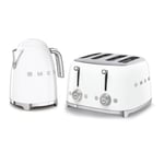 SMEG Kettle & 4-Sl Toaster, Stainless Steel White