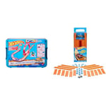 Hot Wheels Track Set, Fire-Themed Track Set & 1 Hot Wheels Car, 16 Track-Building and Stunting Components in Stackable Toy Storage Box, HMC04 & BHT77 Mattel Hot Wheels Track Builder Pack with Vehicle