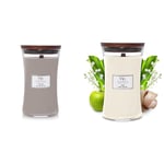 WoodWick Scented Candle, Fireside Large Hourglass Candle, with Crackling Wick, Burn Time & WoodWick Scented Candle, Linen Large Hourglass Candle, with Crackling Wick, Burn Time
